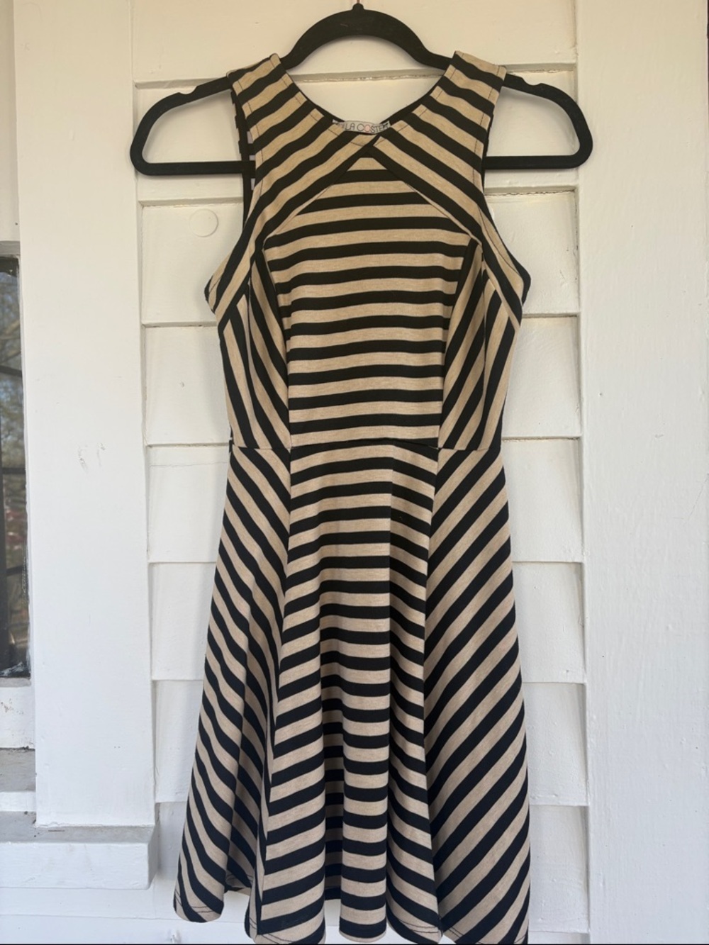 Rolla Coster Black and Cream Striped Sleeveless Fit-and-Flare Dress